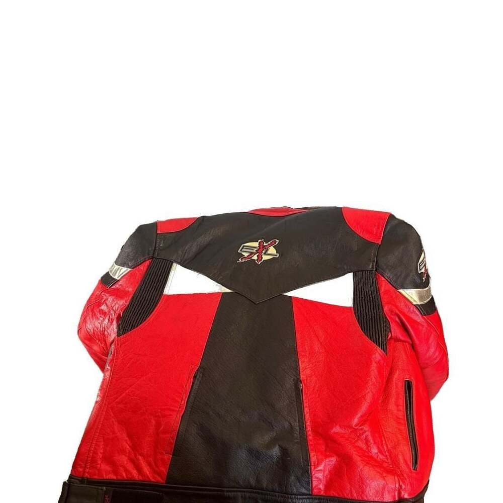 Vintage Teknic 2.0 Leather Lightning Bolt Motorcycle Racing Jacket Red/Black